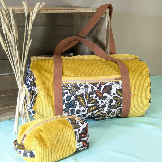 Sac polochon en velours côtelé moutarde Po'fil