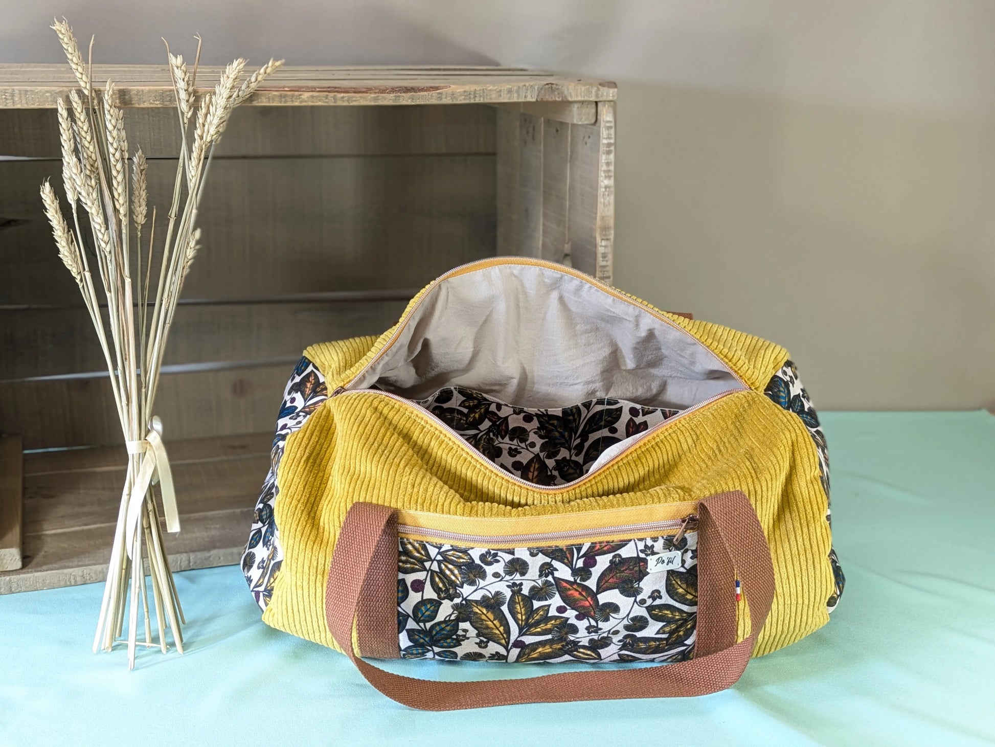 Sac polochon en velours côtelé moutarde Po'fil