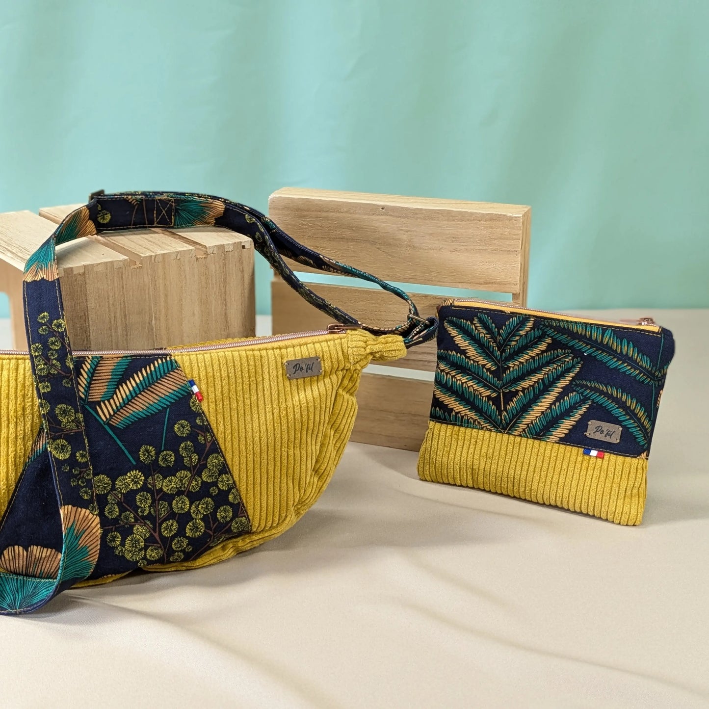 Sac demi-lune velours cotelé jaune moutarde Po'fil