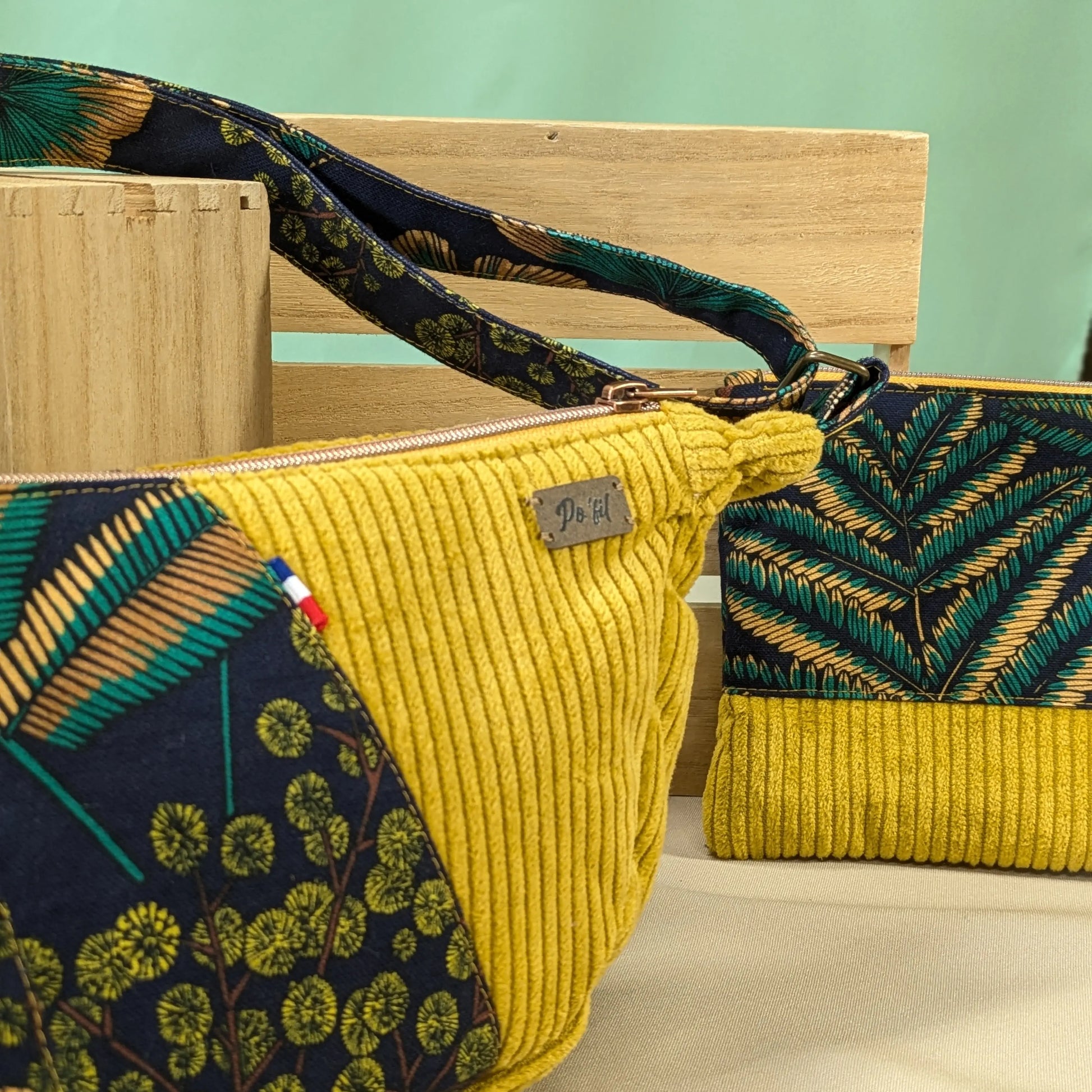 Sac demi-lune velours cotelé jaune moutarde Po'fil