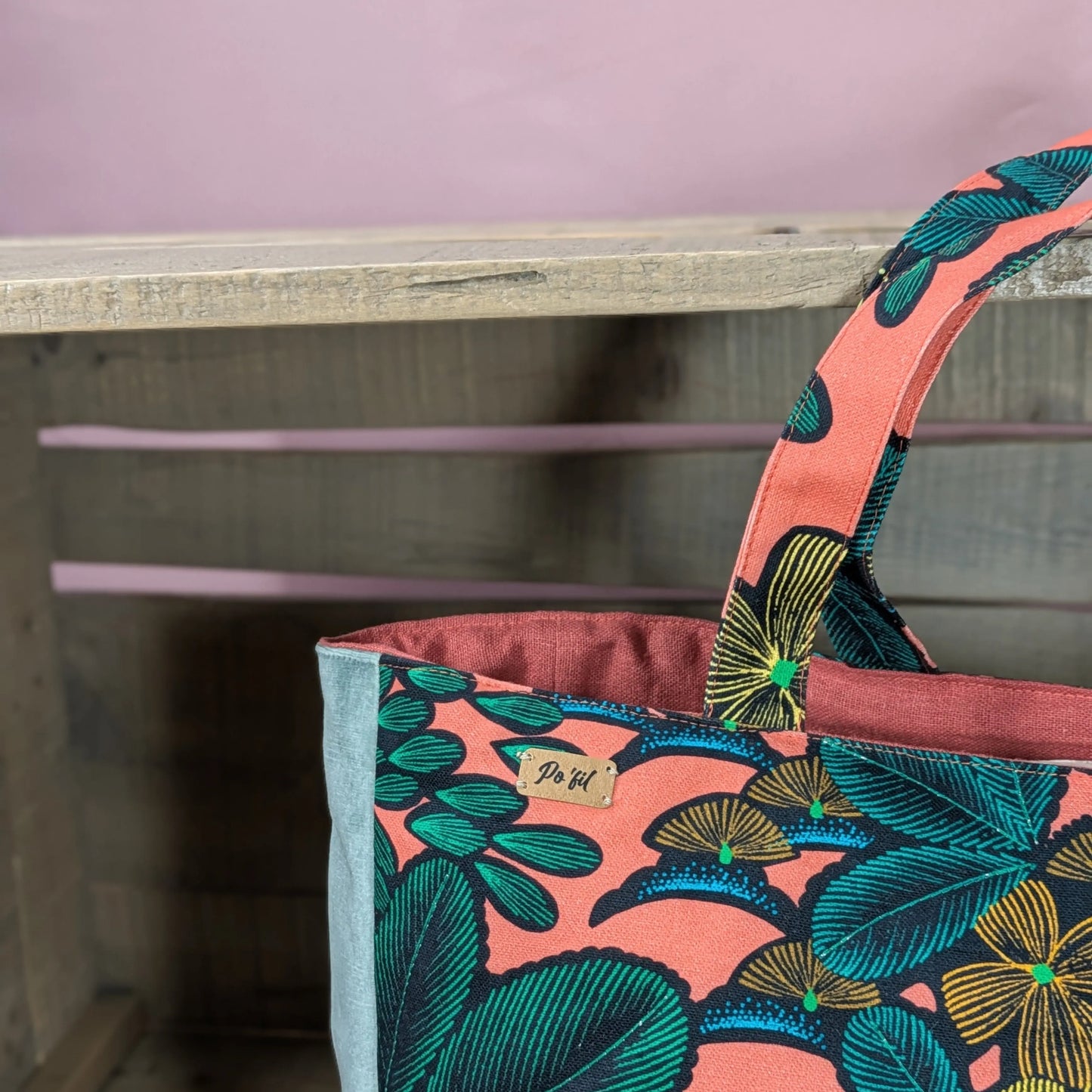 Sac cabas matelassé, tissu Kew gardens Grand Po'fil