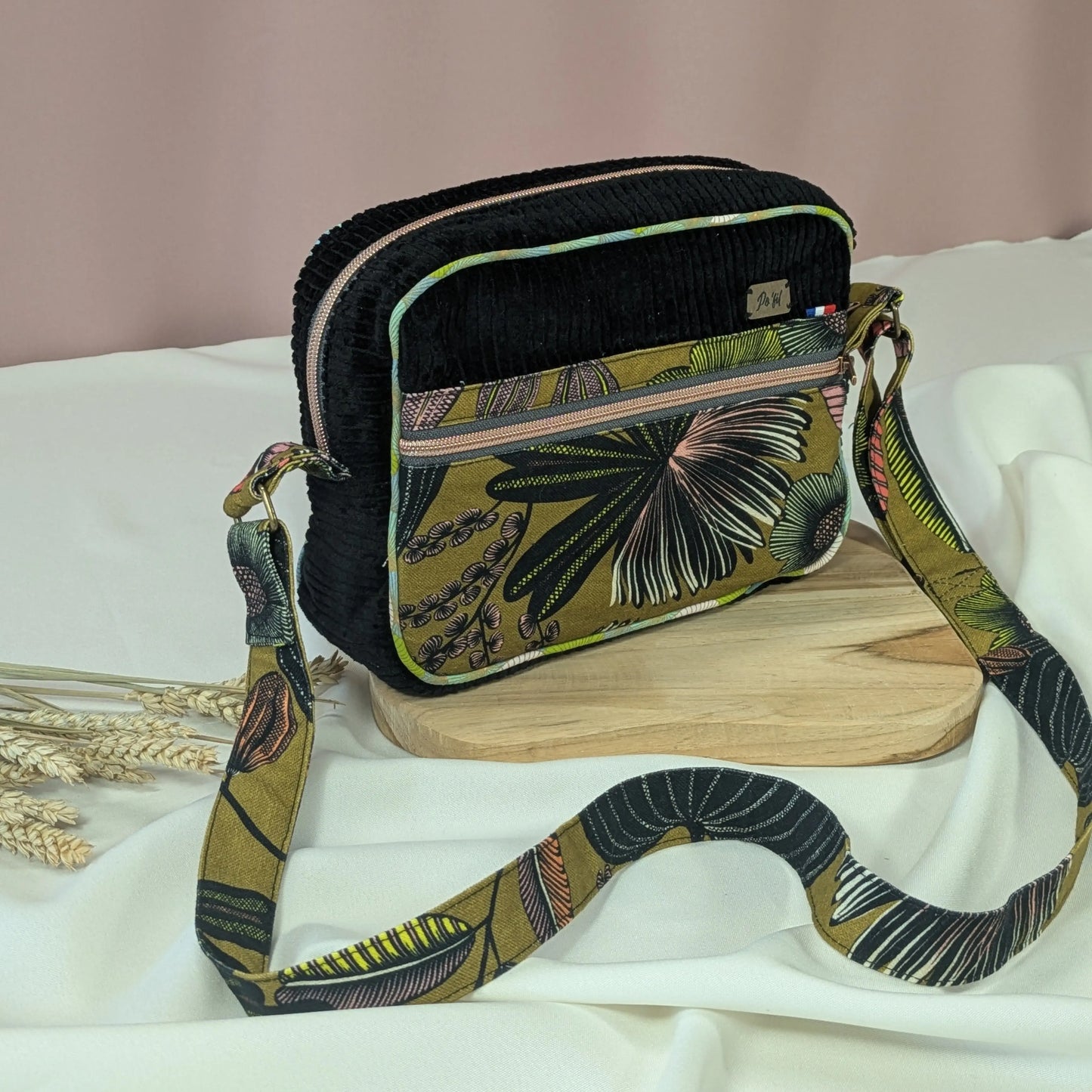 Sac besace en velours côtelé bleu noir Po'fil