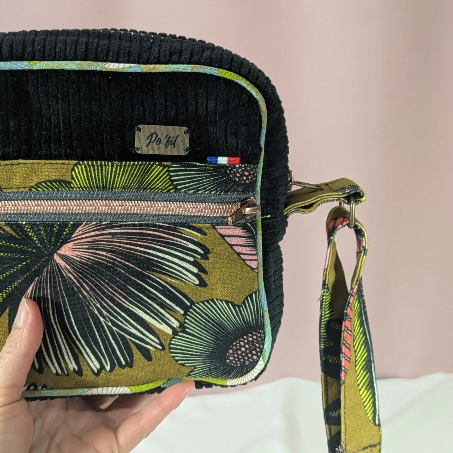 Sac besace en velours côtelé bleu noir Po'fil