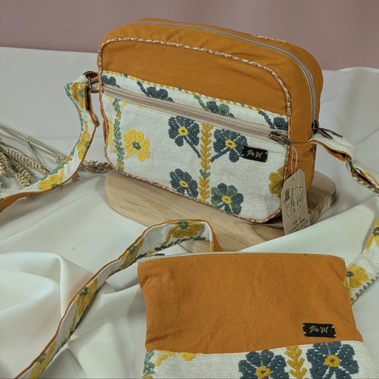 Sac besace en tissu lin viscose brodé et coton Po'fil