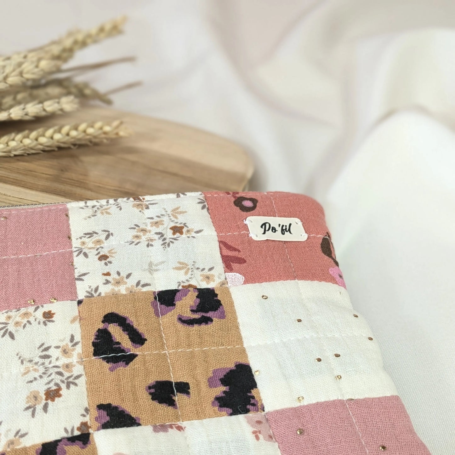 Pochette plate upcyclée double gaze Po'fil