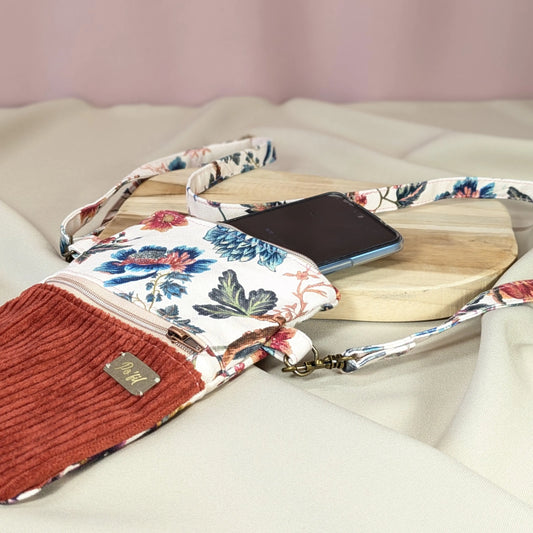 Pochette téléphone velours brique Po'fil