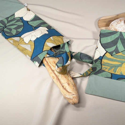 Sac à pain "format baguette", Tissu Idris fond océan Po'fil