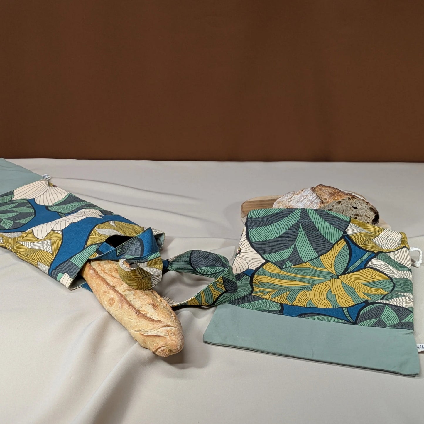 Sac à pain "format pain rond ou viennoiseries", Tissu Idris fond océan Po'fil