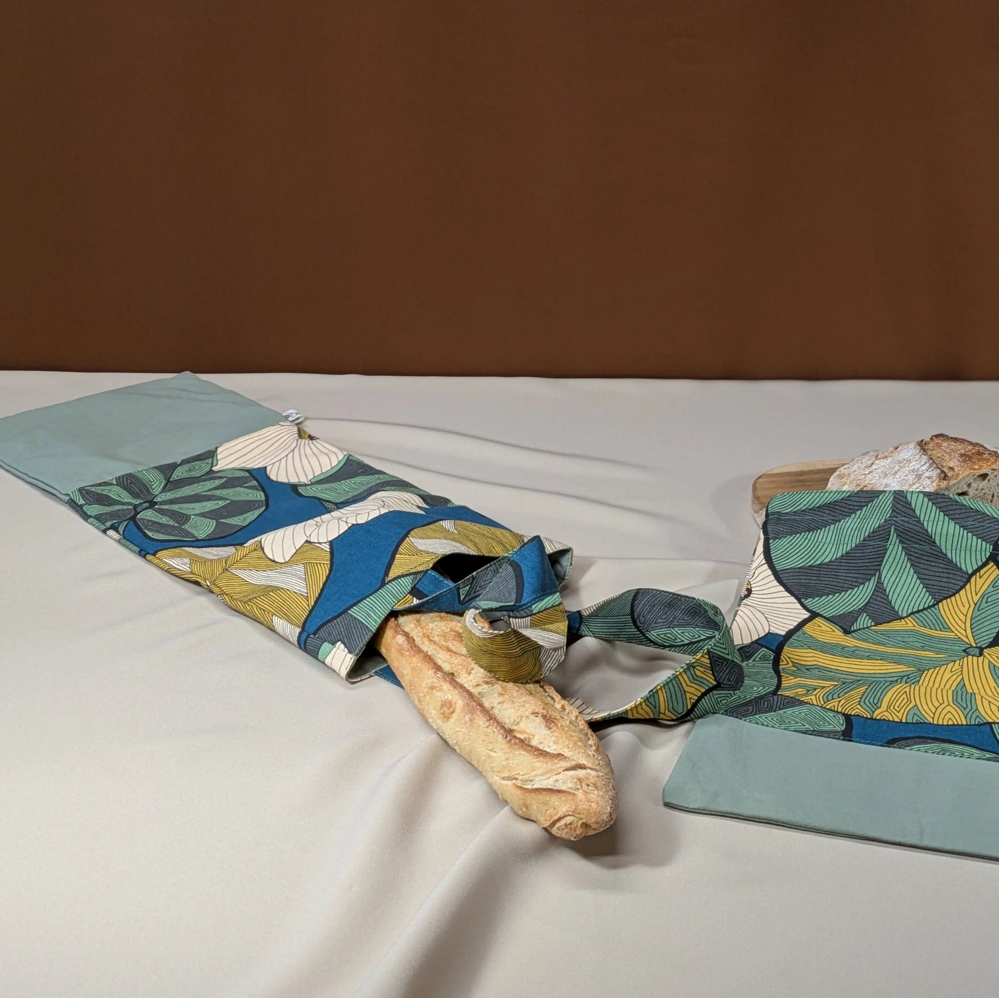 Sac à pain "format baguette", Tissu Idris fond océan Po'fil