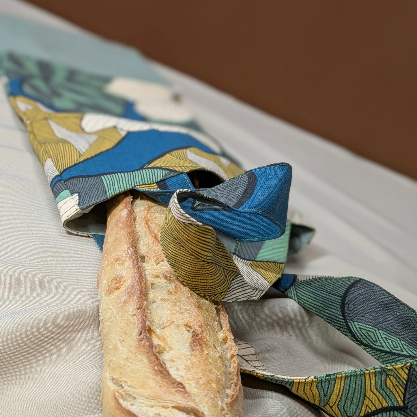 Sac à pain "format baguette", Tissu Idris fond océan Po'fil