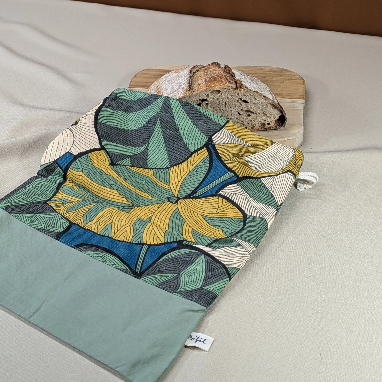 Sac à pain "format pain rond ou viennoiseries", Tissu Idris fond océan Po'fil