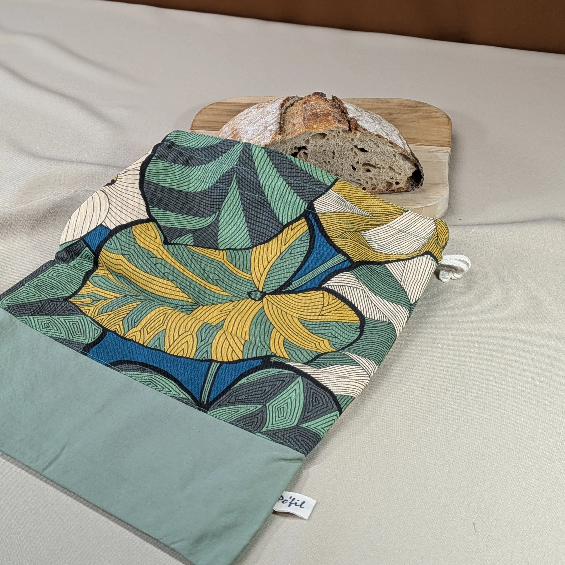 Sac à pain "format pain rond ou viennoiseries", Tissu Idris fond océan Po'fil
