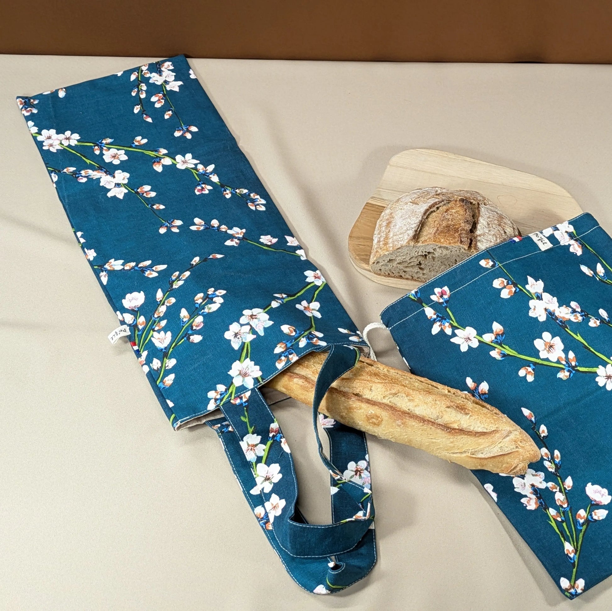 Sac à pain "format baguette", Tissu Fleurs de cerisiers Po'fil