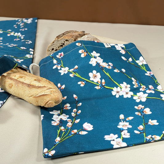 Sac à pain "format pain rond ou viennoiseries", Tissu Fleurs de cerisiers Po'fil