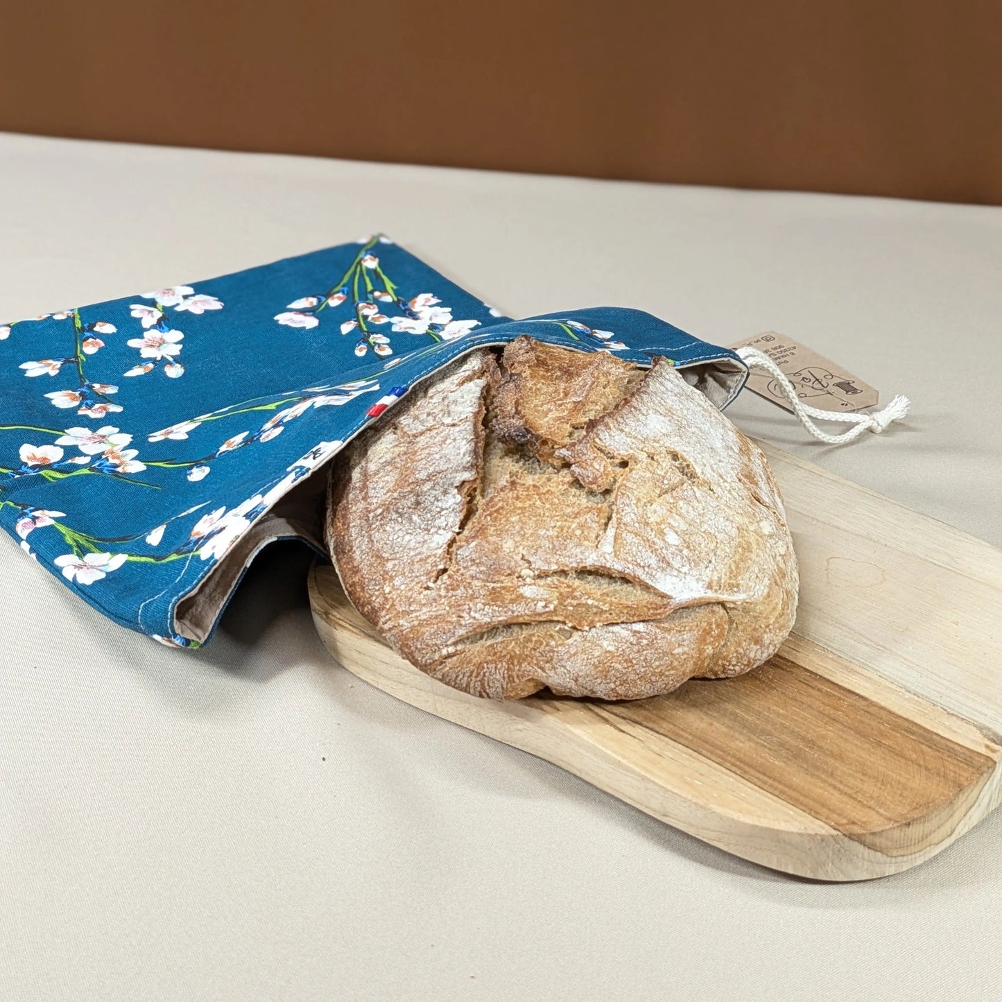 Sac à pain "format pain rond ou viennoiseries", Tissu Fleurs de cerisiers Po'fil
