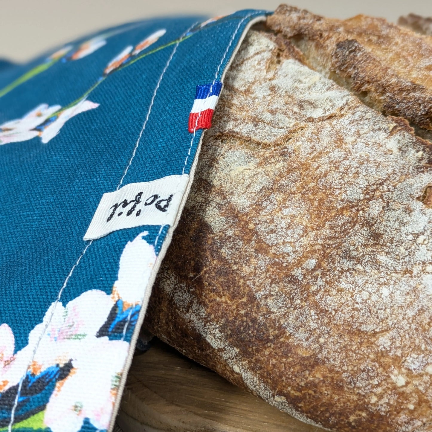 Sac à pain "format pain rond ou viennoiseries", Tissu Fleurs de cerisiers Po'fil