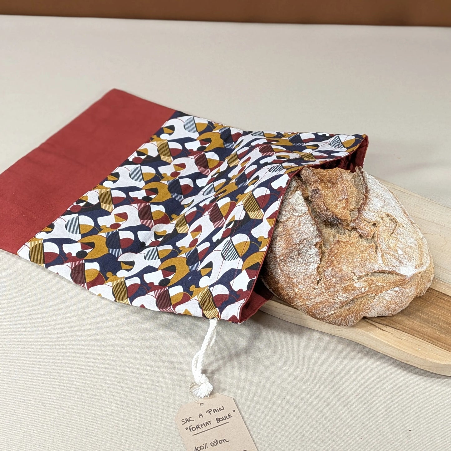 Sac à pain "format pain rond ou viennoiseries", Tissu Miklos Po'fil