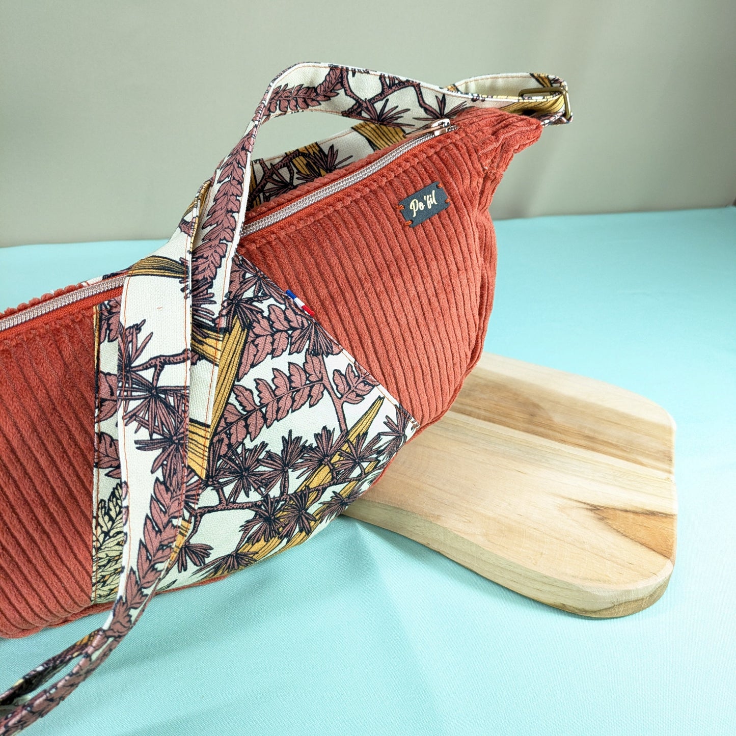 Sac demi-lune velours côtelé brique Po'fil