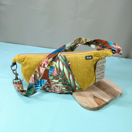 Sac demi-lune velours cotelé jaune moutarde Po'fil