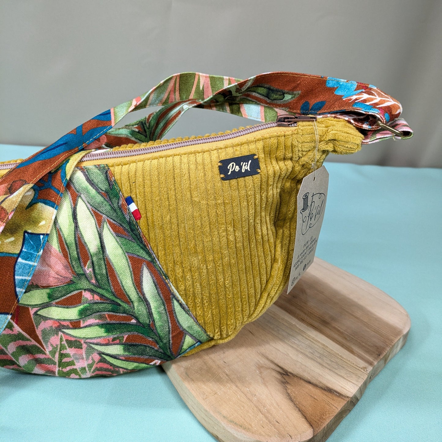 Sac demi-lune velours cotelé jaune moutarde Po'fil