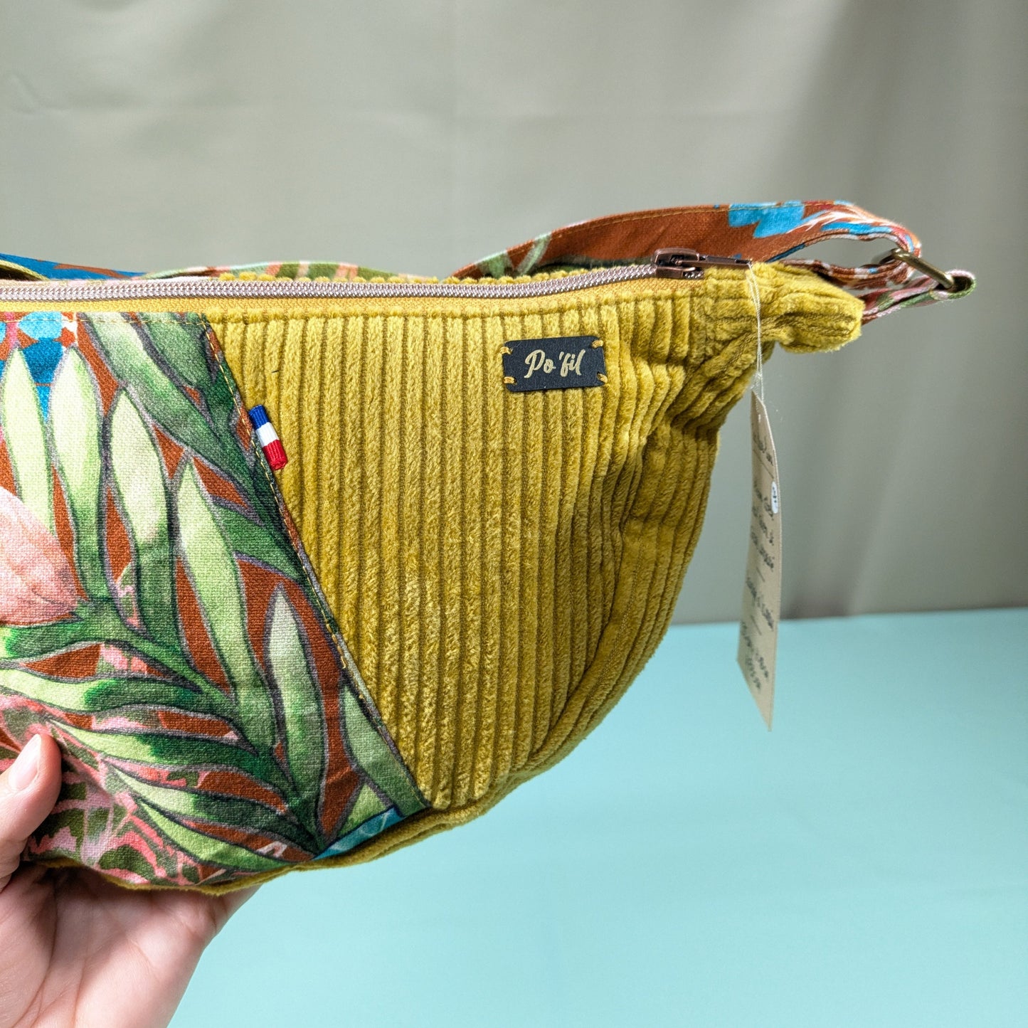 Sac demi-lune velours cotelé jaune moutarde Po'fil