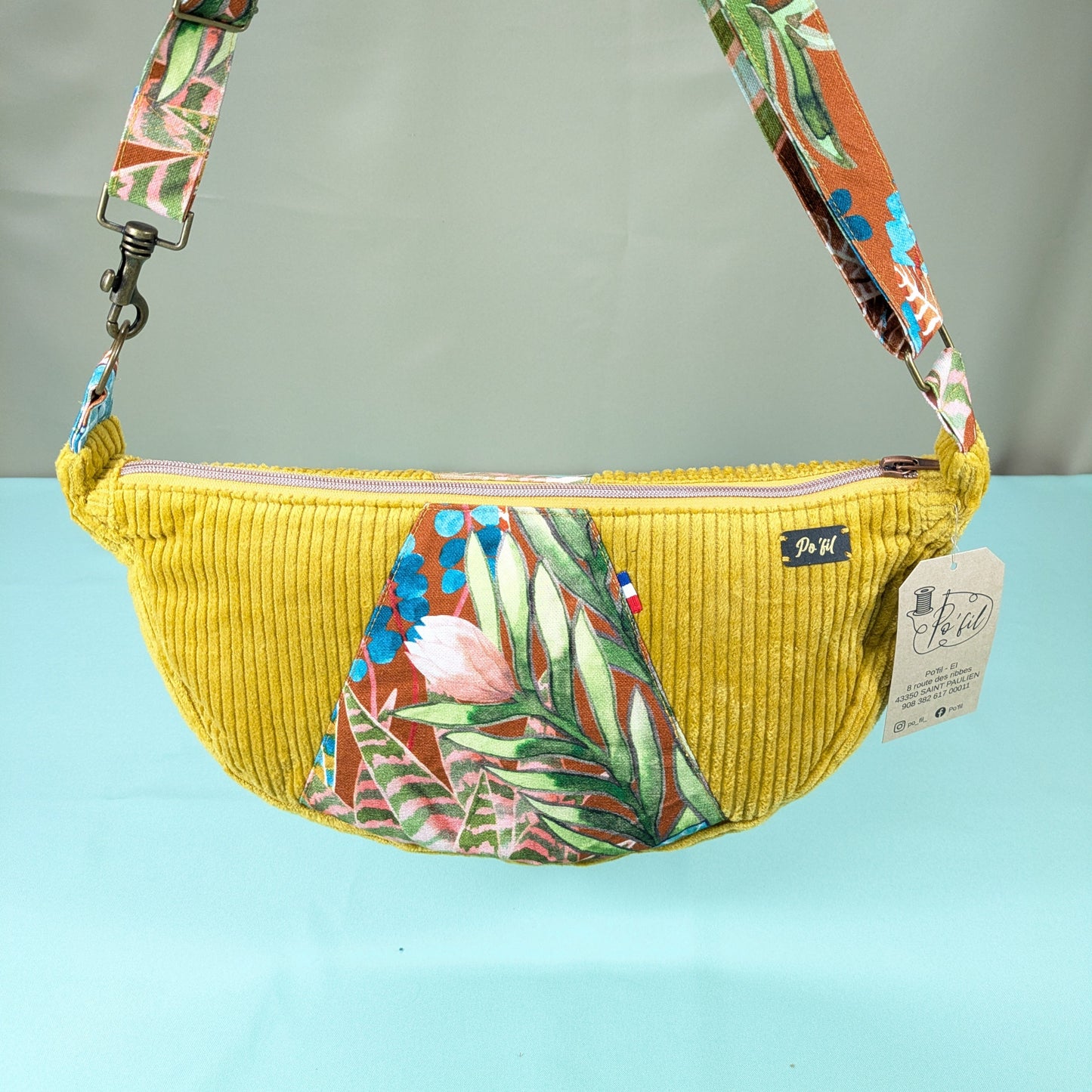 Sac demi-lune velours cotelé jaune moutarde Po'fil