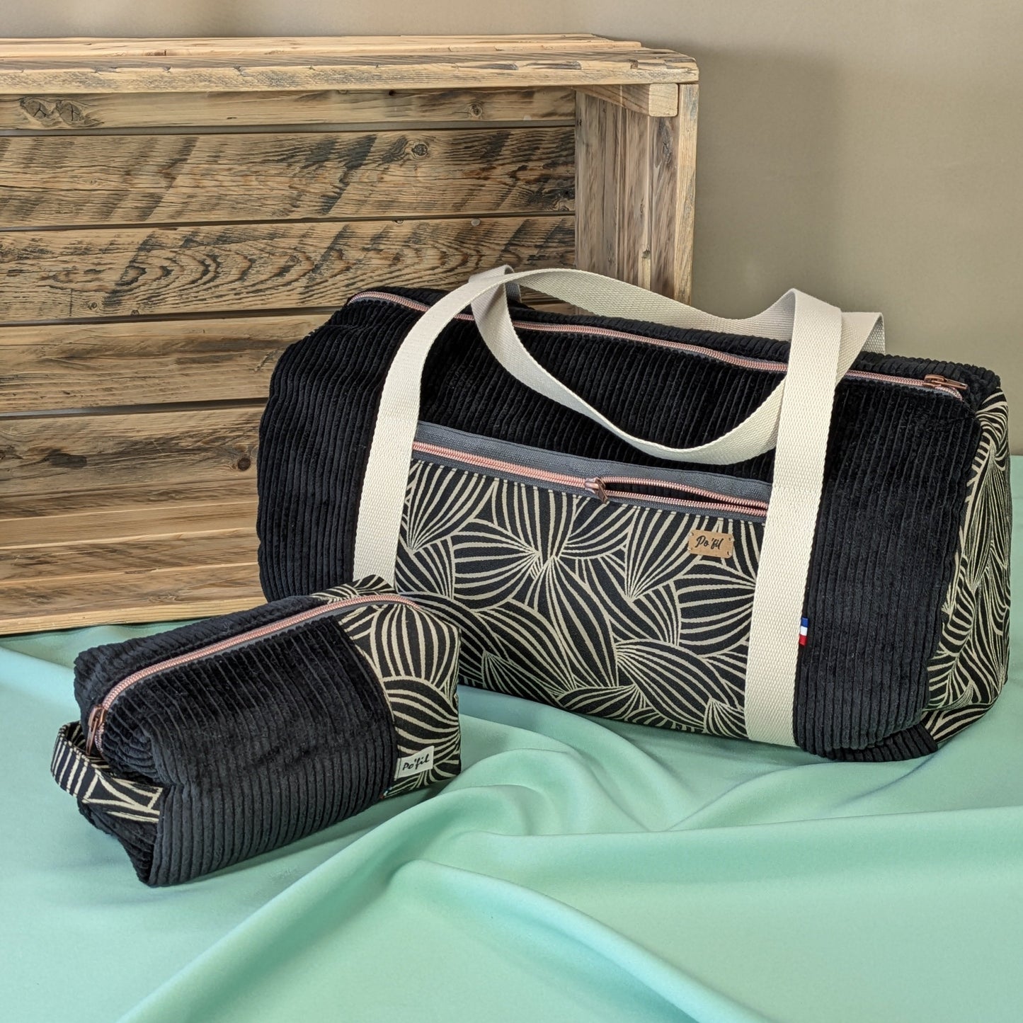 Sac polochon en velours côtelé noir Po'fil