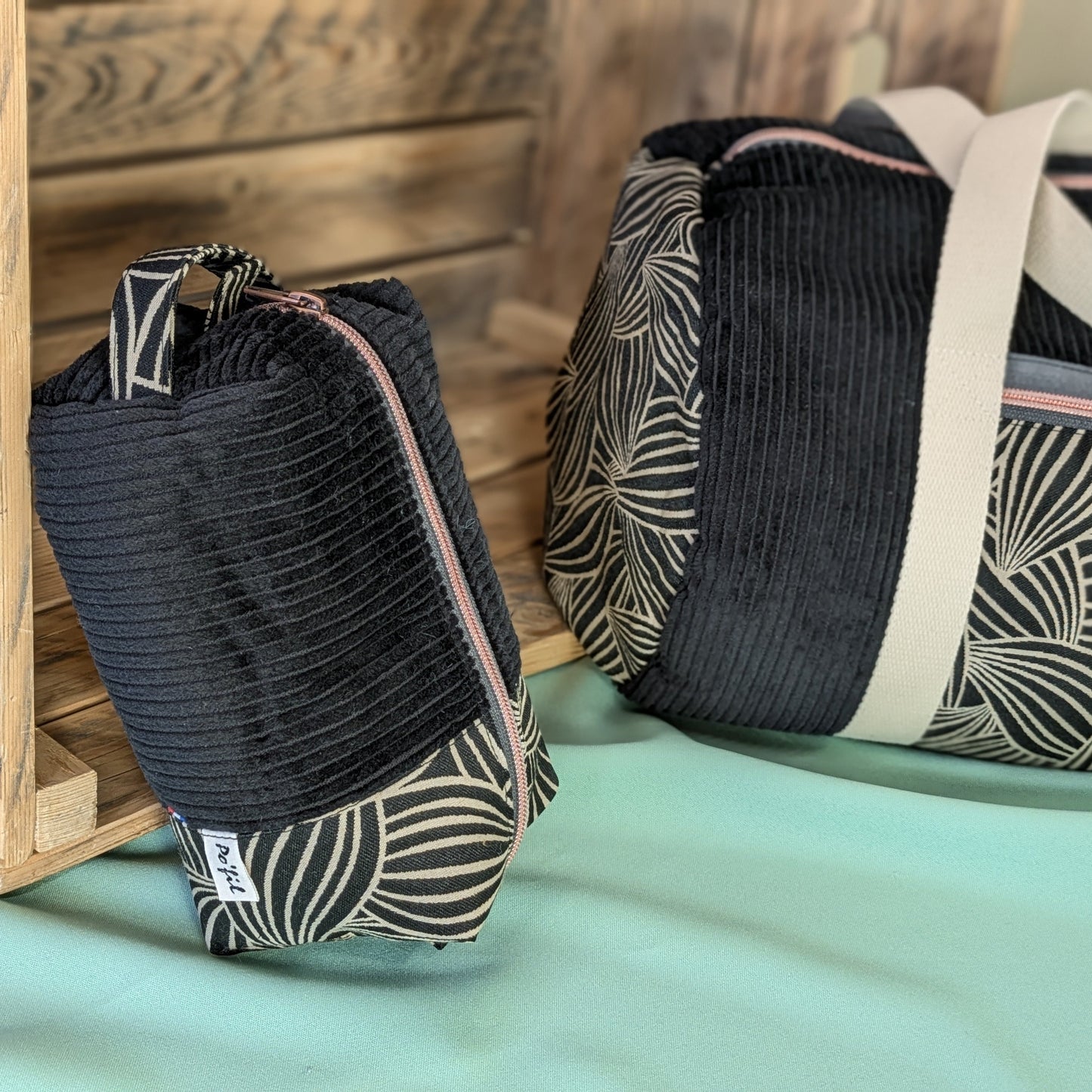 Sac polochon en velours côtelé noir Po'fil