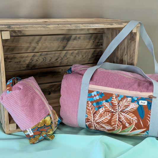 Sac polochon en velours côtelé vieux rose Po'fil