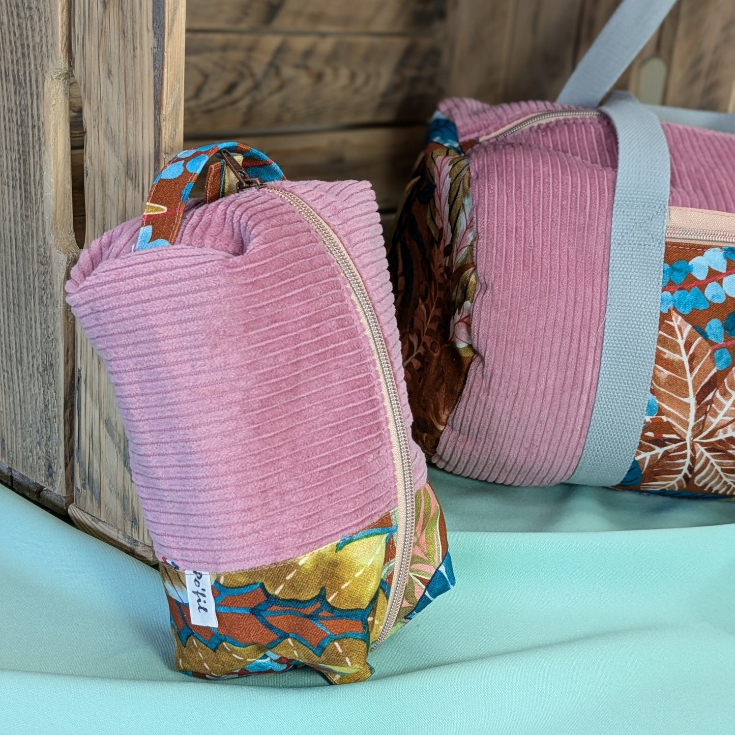 Sac polochon en velours côtelé vieux rose Po'fil