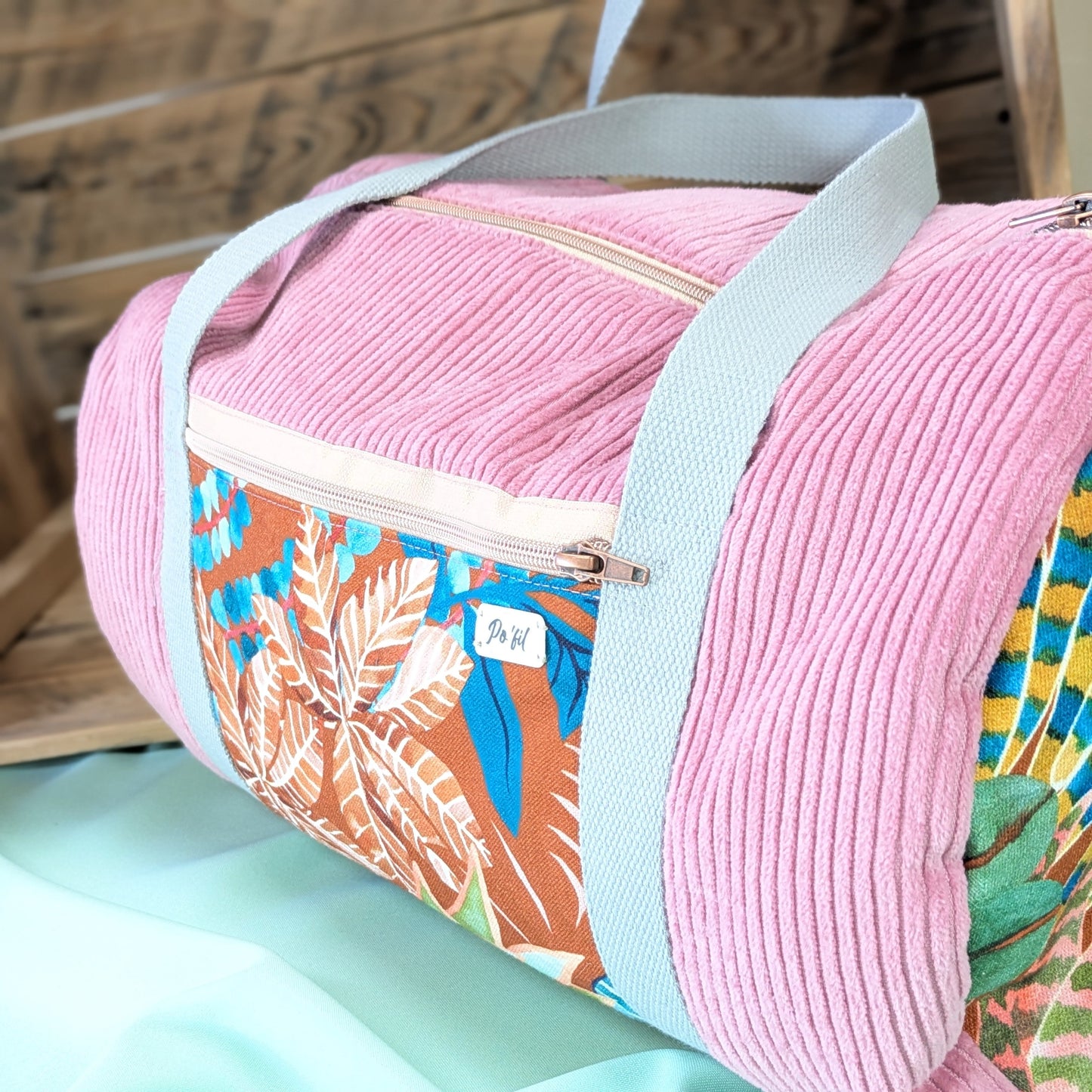 Sac polochon en velours côtelé vieux rose Po'fil