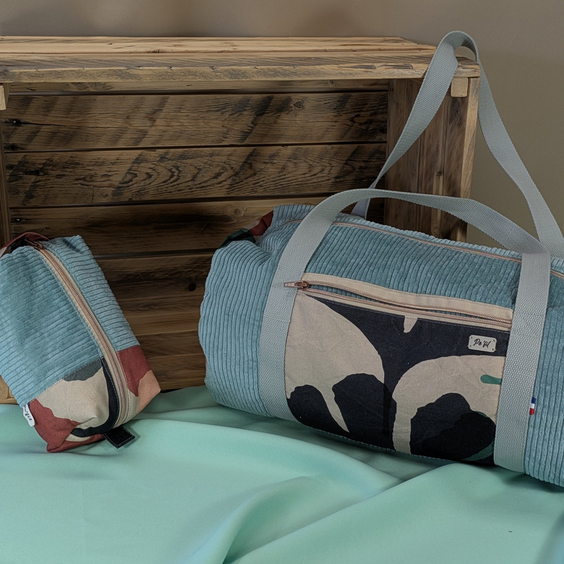 Sac polochon en velours côtelé menthe Po'fil