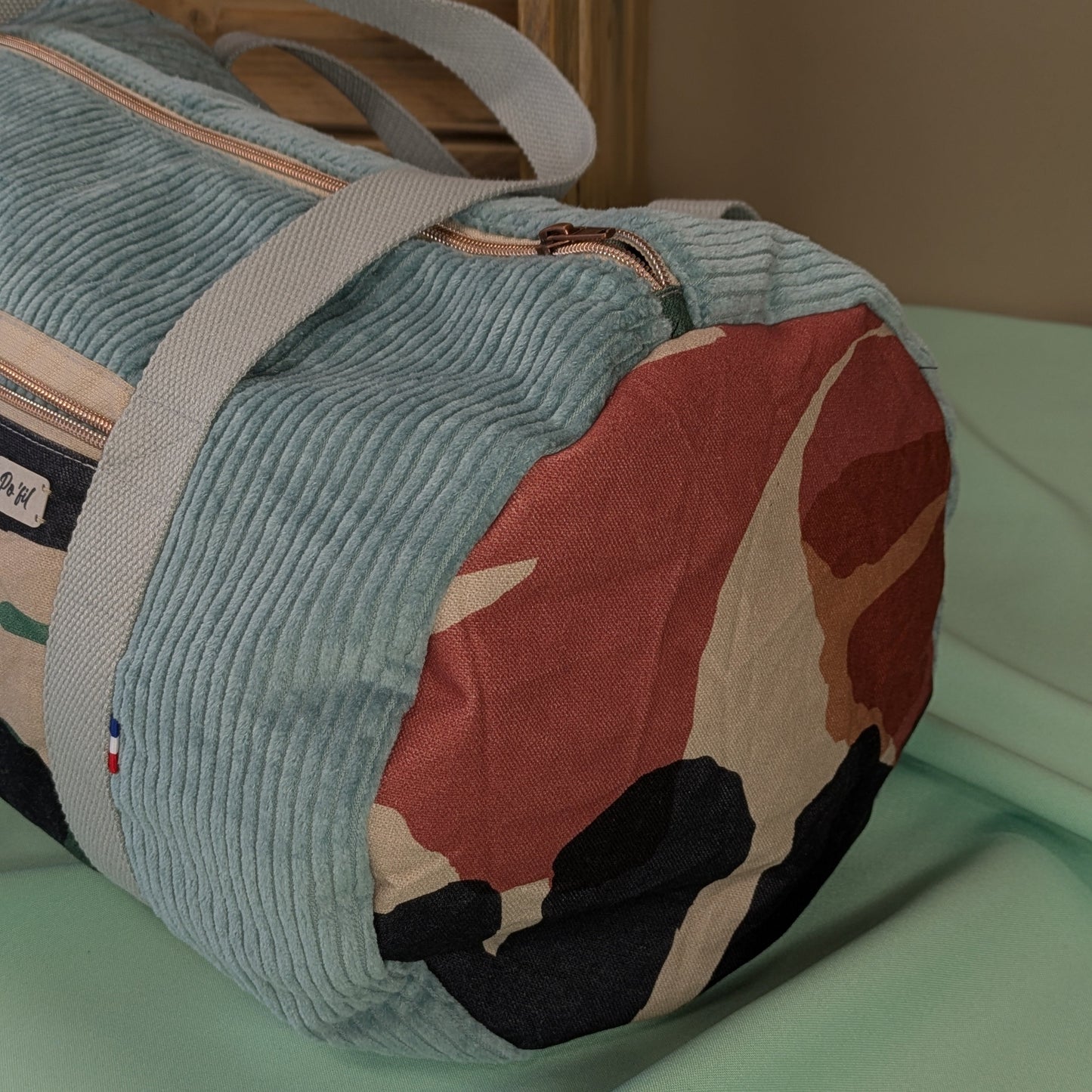 Sac polochon en velours côtelé menthe Po'fil