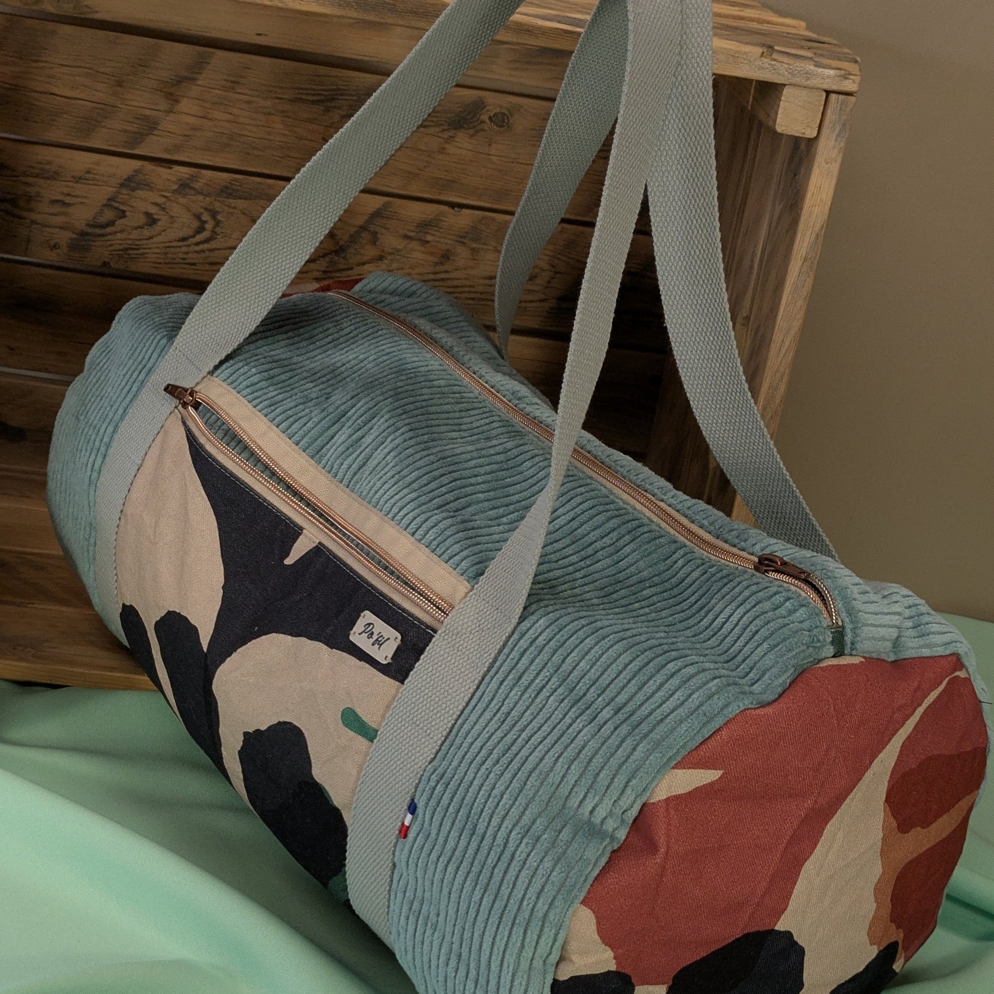 Sac polochon en velours côtelé menthe Po'fil