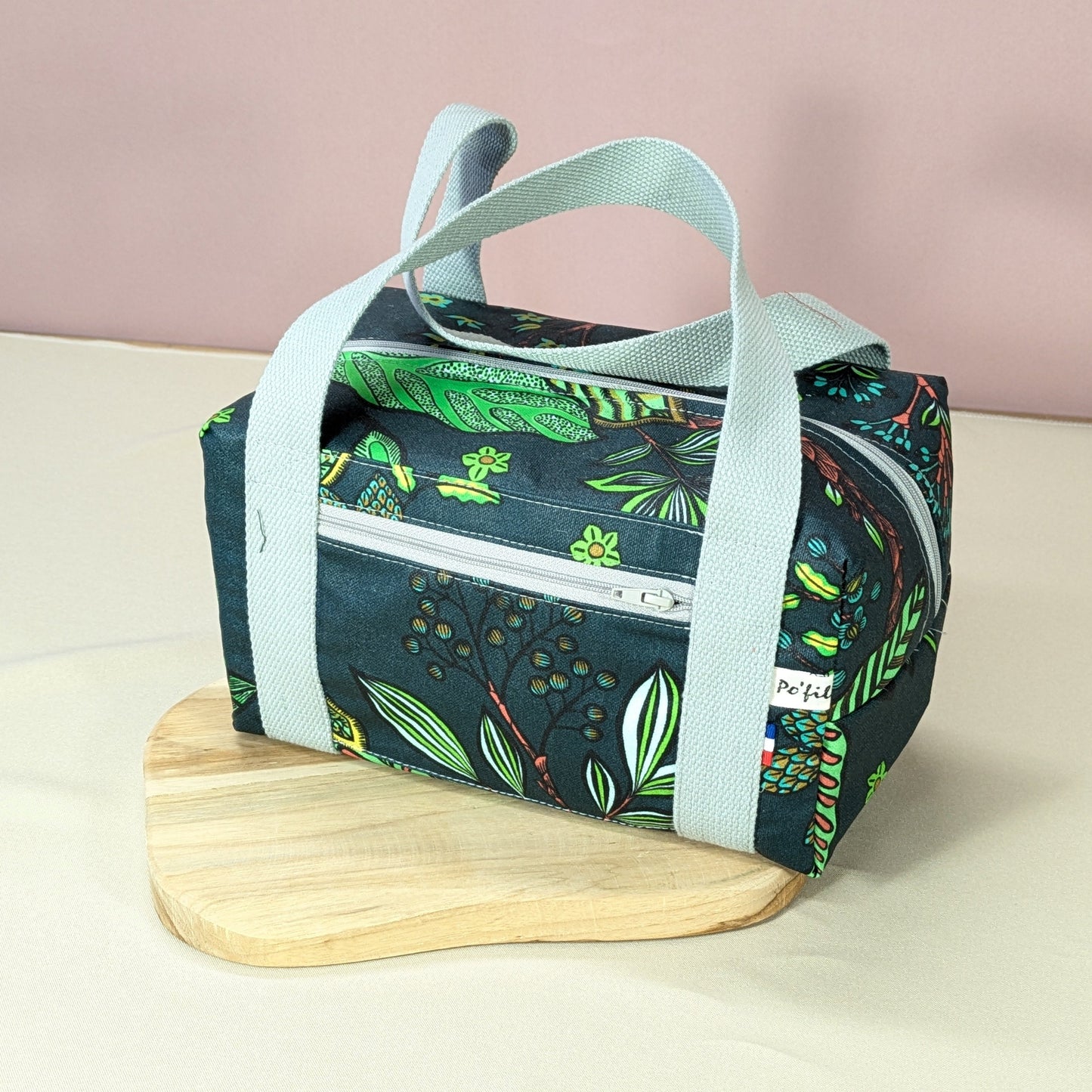 Lunch bag isotherme, tissu Bibi fond vert Po'fil