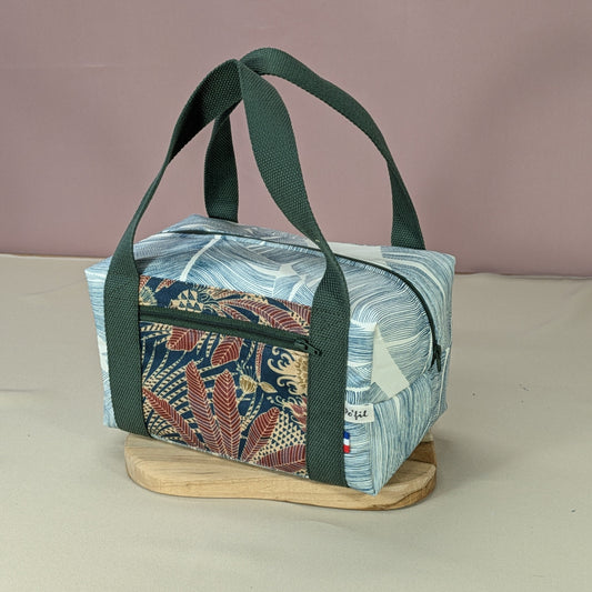 Lunch bag isotherme, tissu Palme Indiana fond blanc Po'fil
