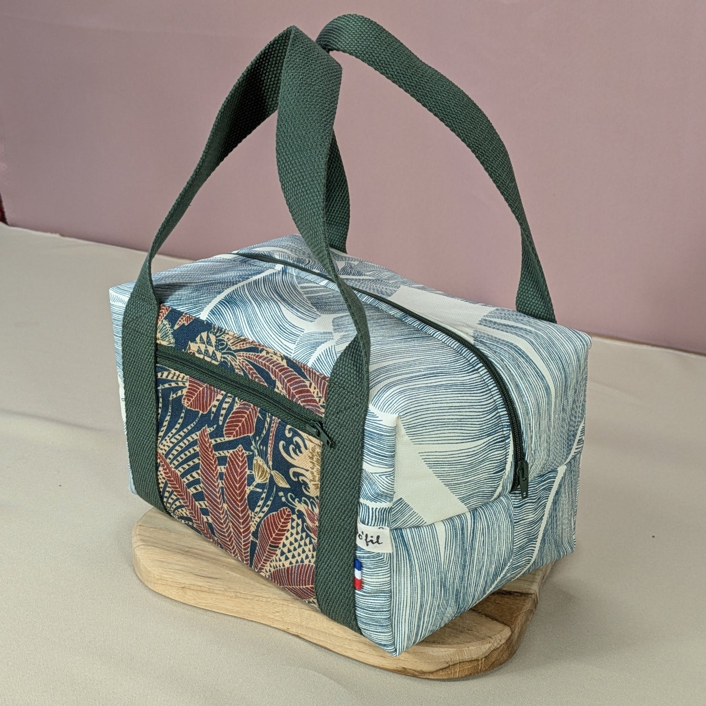 Lunch bag isotherme, tissu Palme Indiana fond blanc Po'fil