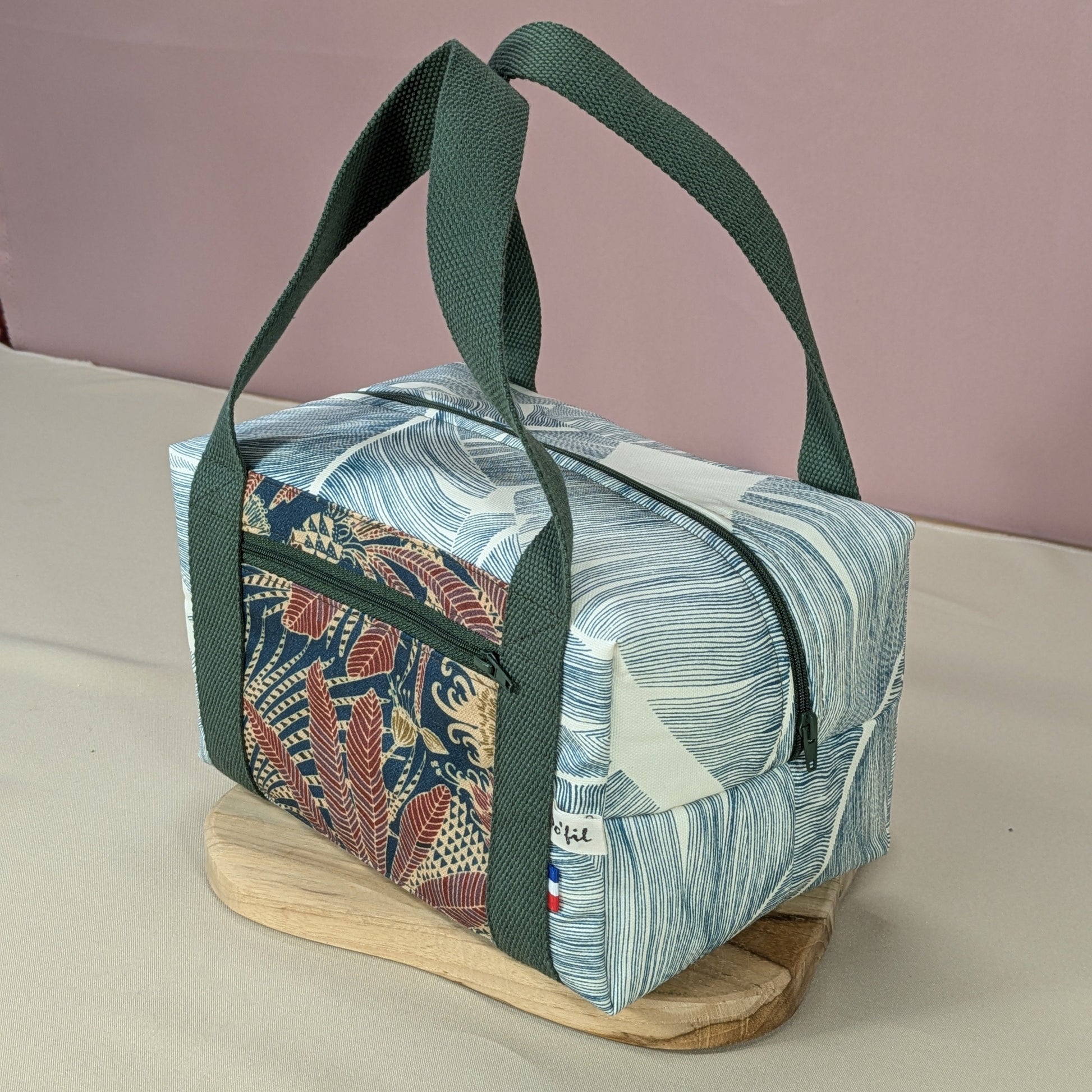 Lunch bag isotherme, tissu Palme Indiana fond blanc Po'fil