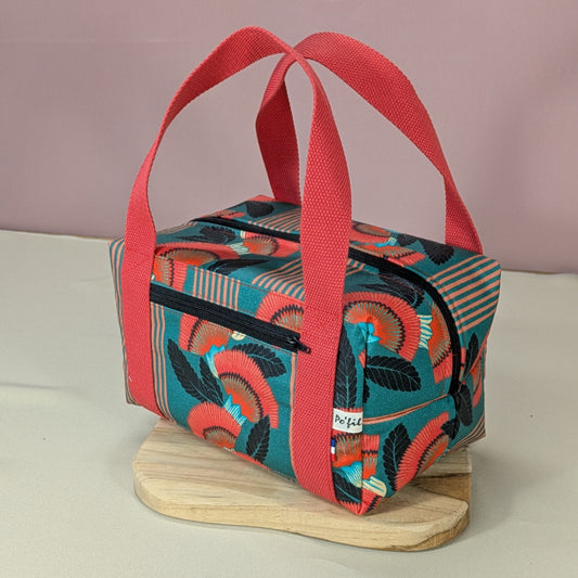 Lunch bag isotherme, tissu Ambre fond vert Po'fil