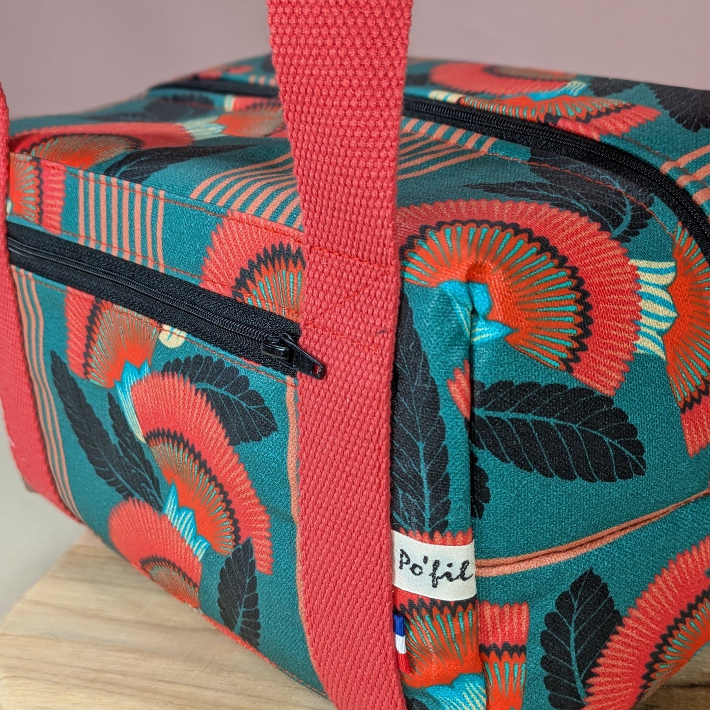 Lunch bag isotherme, tissu Ambre fond vert Po'fil