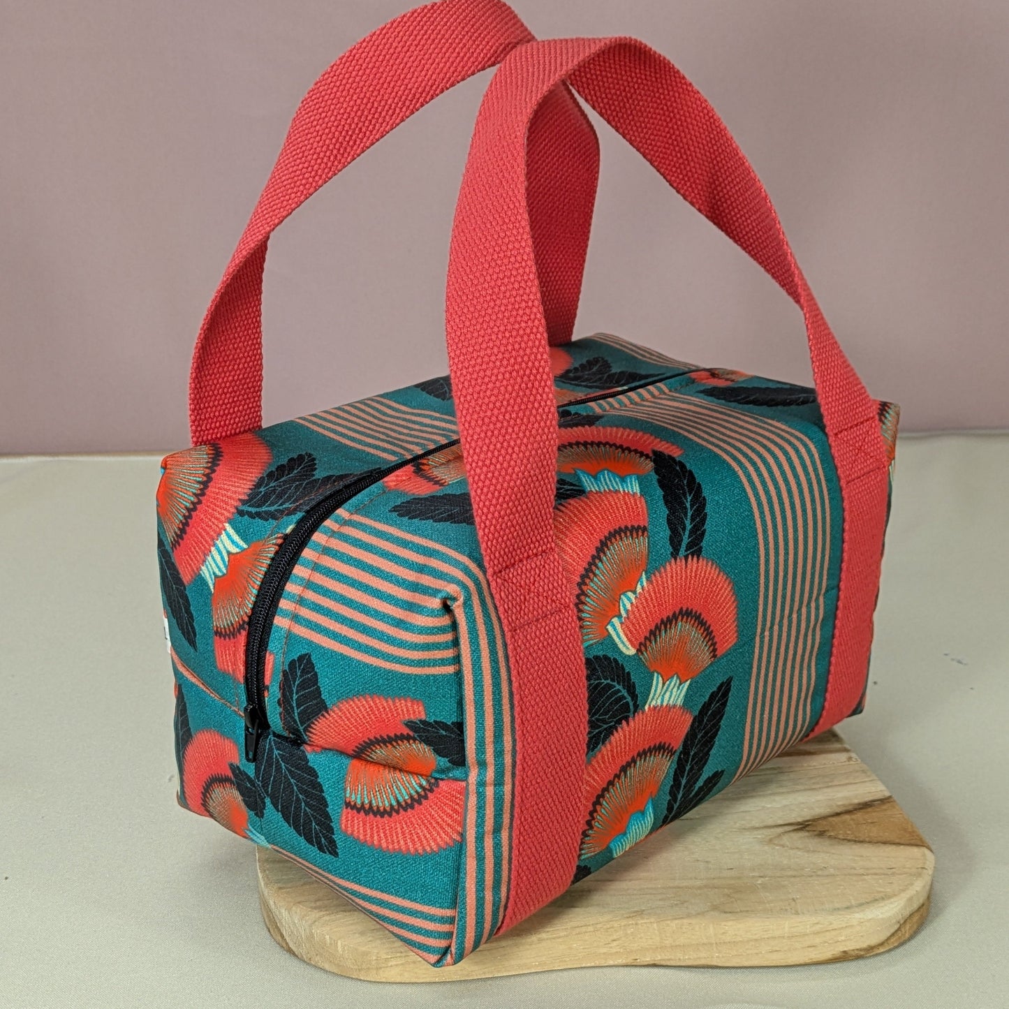 Lunch bag isotherme, tissu Ambre fond vert Po'fil