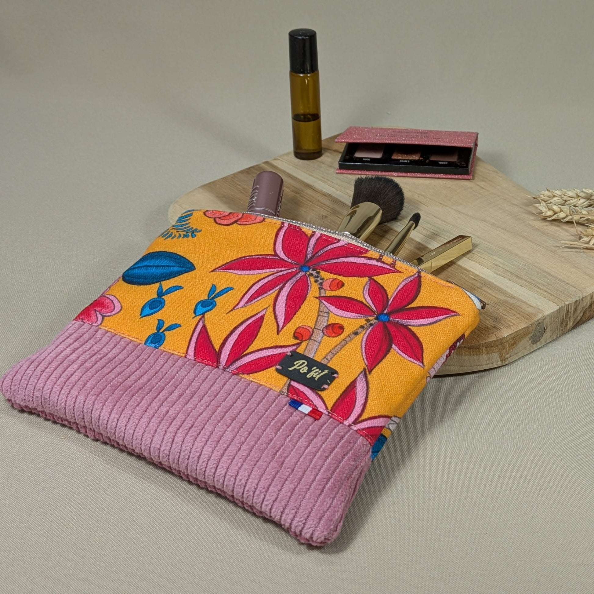 Pochette plate velours côtelé vieux rose Po'fil