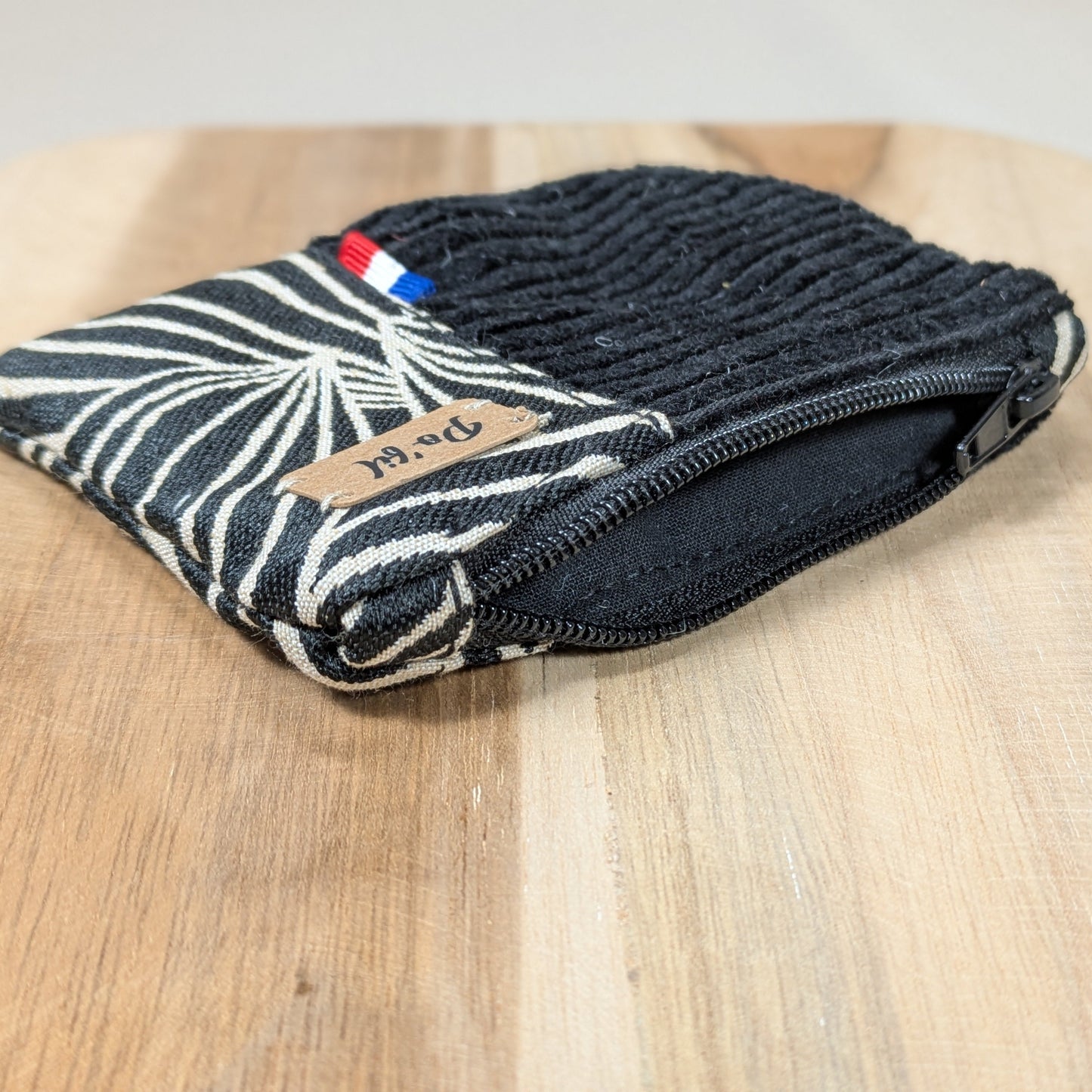 Porte monnaie en velours côtelé noir Po'fil