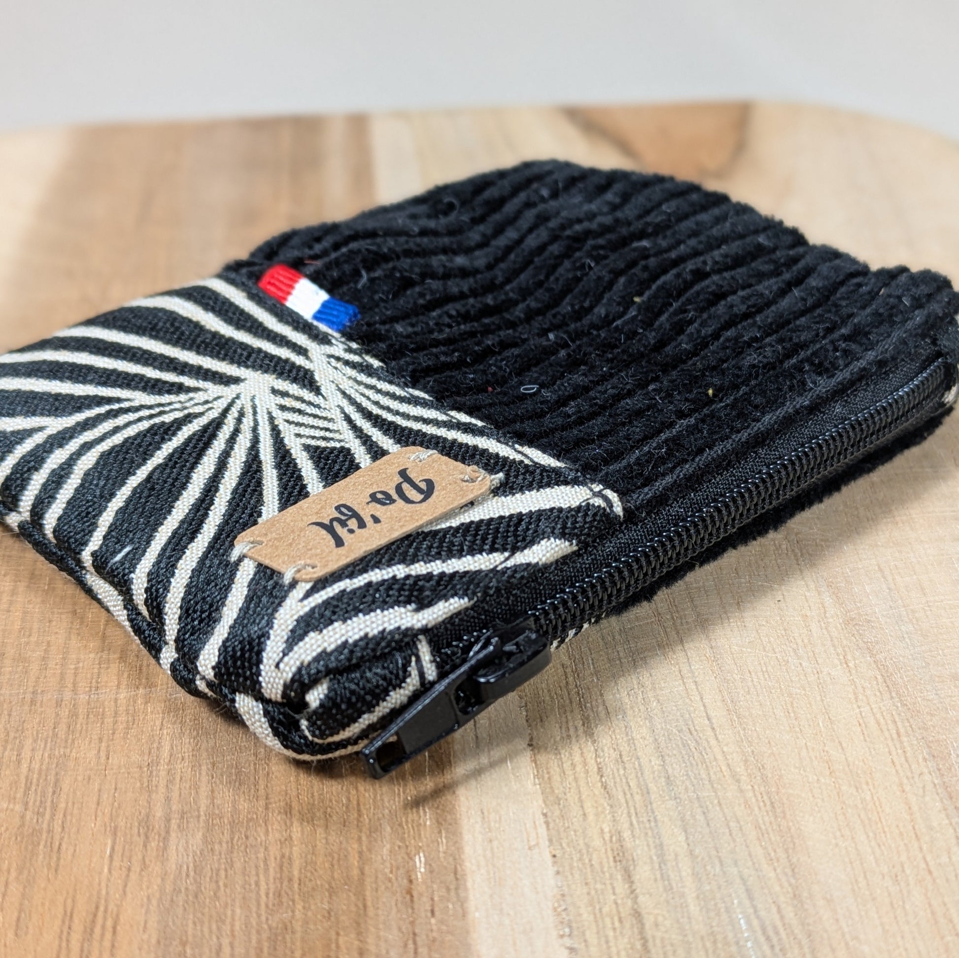 Porte monnaie en velours côtelé noir Po'fil