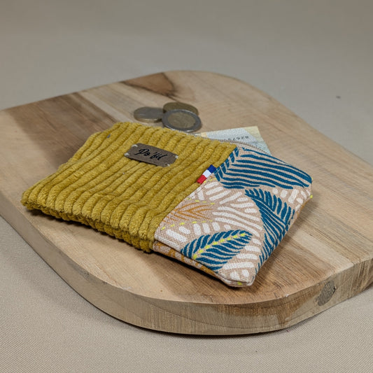 Porte monnaie en velours côtelé jaune moutarde Po'fil