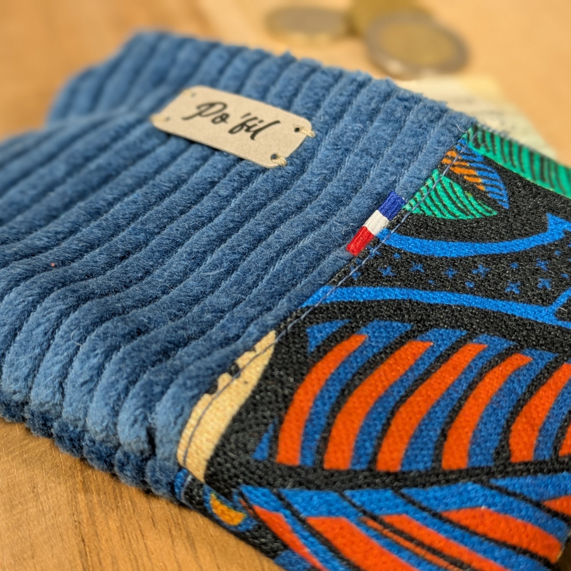 Porte monnaie en velours côtelé bleu indigo Po'fil