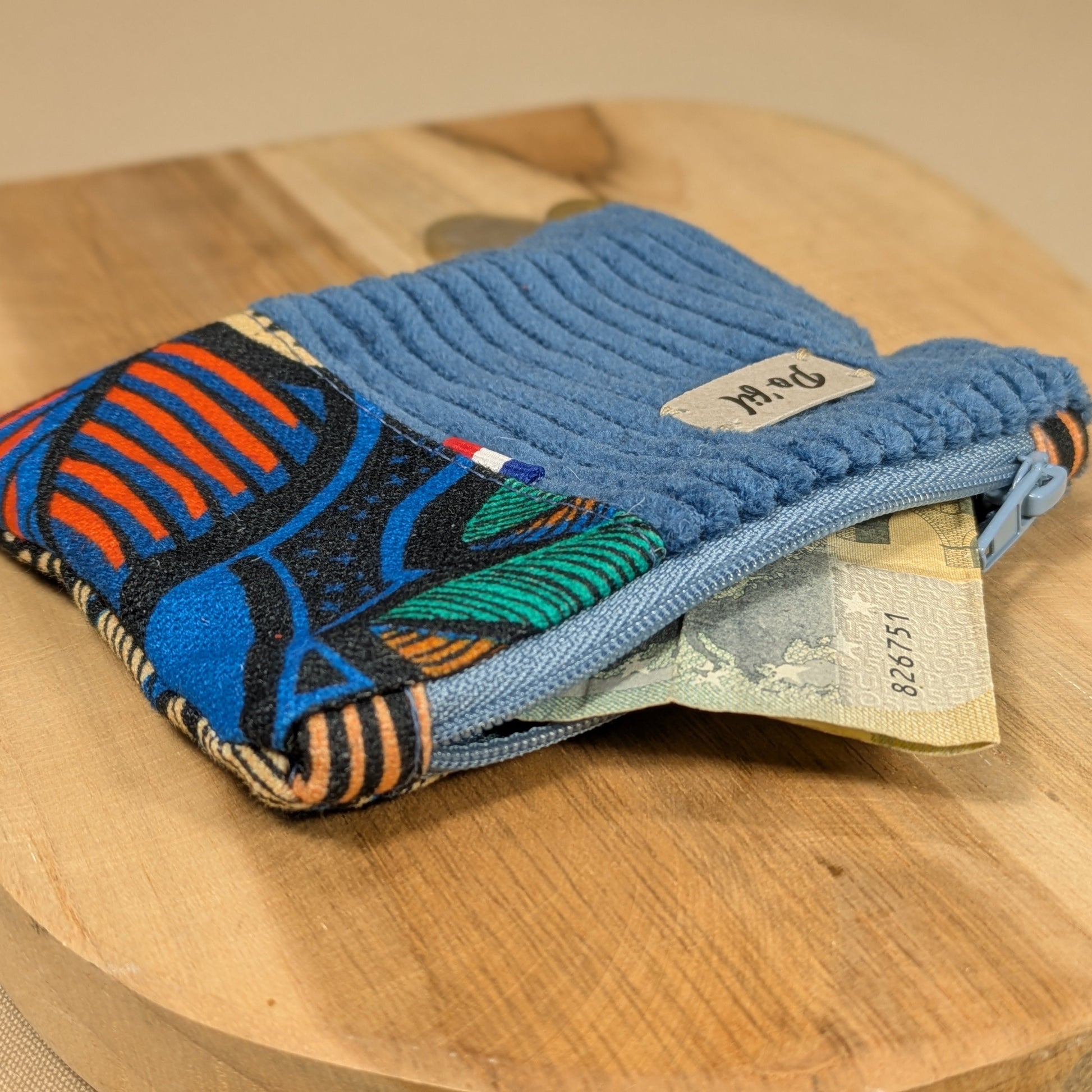 Porte monnaie en velours côtelé bleu indigo Po'fil