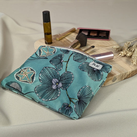 Pochette plate velours ras Phoenix fond vert d'eau Po'fil