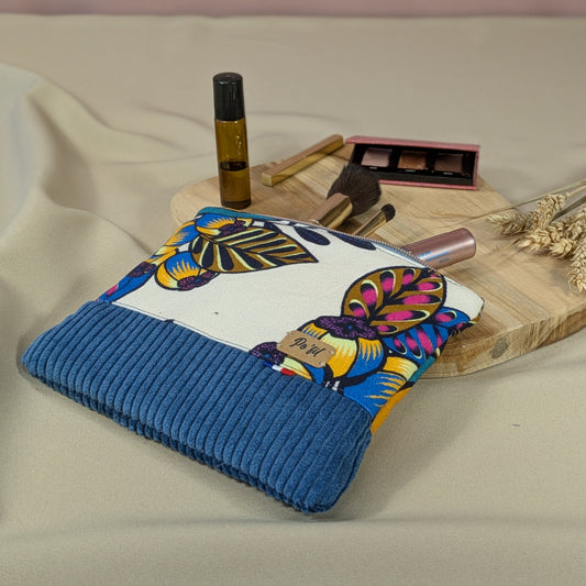 Pochette plate velours côtelé indigo Po'fil