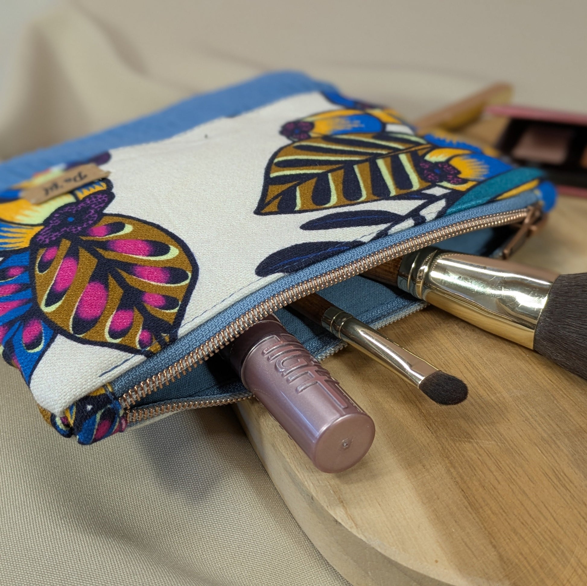 Pochette plate velours côtelé indigo Po'fil